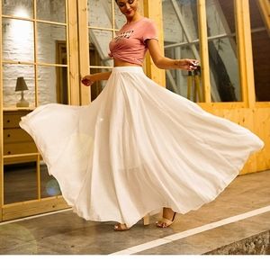 OCHENTA Women's Elastic Waist Flowing Bohemian Cotton Long Maxi Skirt for Summer